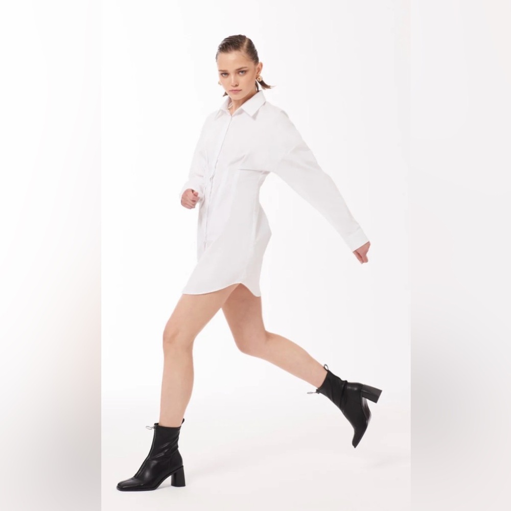 Sour Figs Oversized Button-front Mini Skirt Dress in White 8